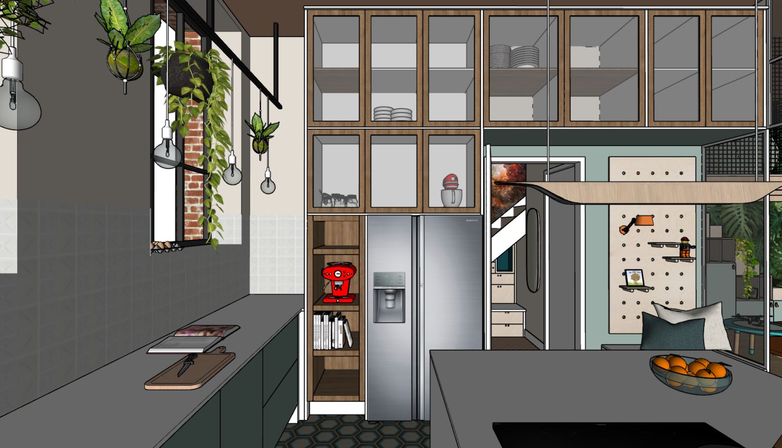 3D maatwerkontwerp voor XXL servieskast in de keuken voor een nieuwbouwwoning op Enka in Ede
